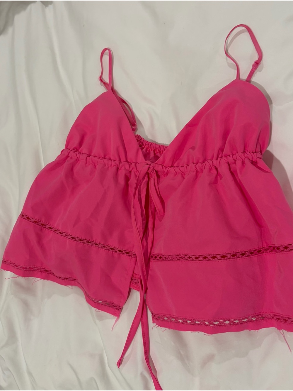 Bright Pink Spaghetti Strap Tank with Lace Trim